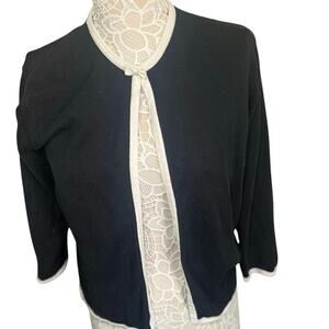 Talbots Black Cardigan with White Trim & Bows — Size M
